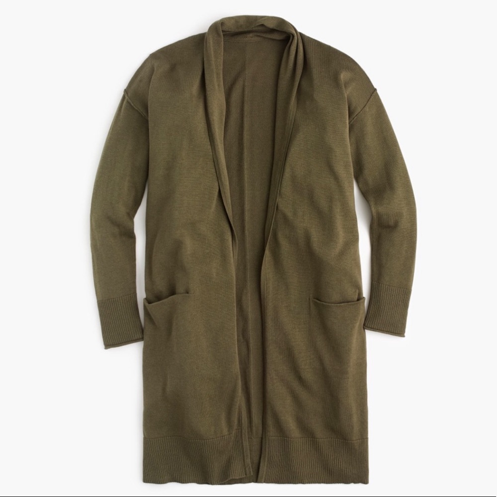 J Crew Olive green long cardigan